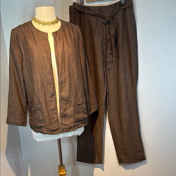 Olsen Pants - Olsenlinen 2pc womens suit brown Straight leg size US10